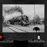 Vintage Steam Train Locomotive Black & White Canvas Print №3025