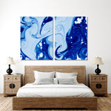 Beautiful Abstract Technique Ebru in Blue Canvas Print №0039