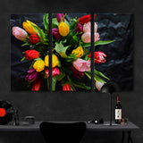 Multi-Colored Tulips, Bouquet Of Flowers Canvas Print №7024