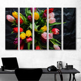 Multi-Colored Tulips, Bouquet Of Flowers Canvas Print №7024